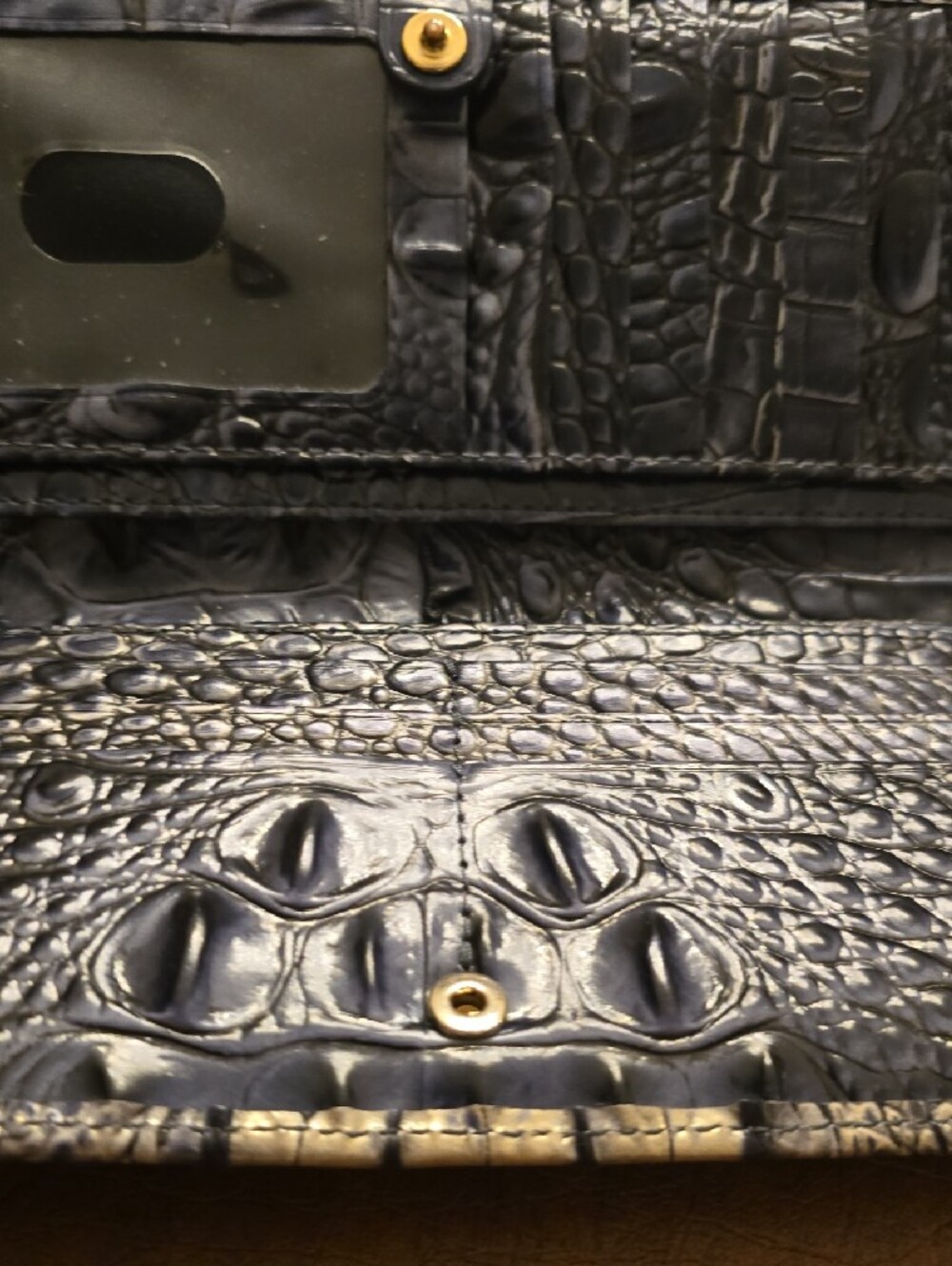 Brahmin Metallic Gray And Blue Croc-Embossed Wallet with Gold Plate - Picture 14 of 16